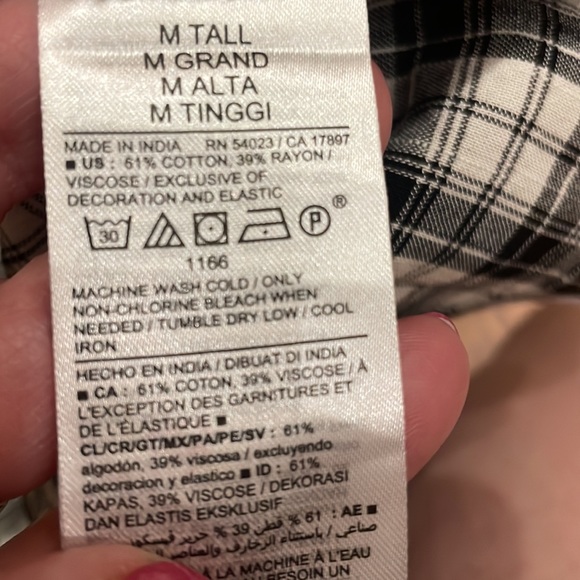 Old Navy black boho gingham peasant or prairie dress size medium tall new - Picture 7 of 7